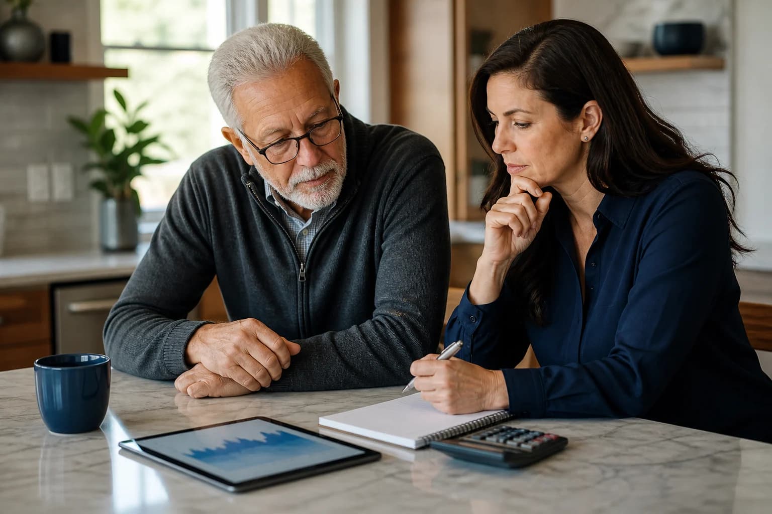 A family reviewing an online investment offer together before sending money